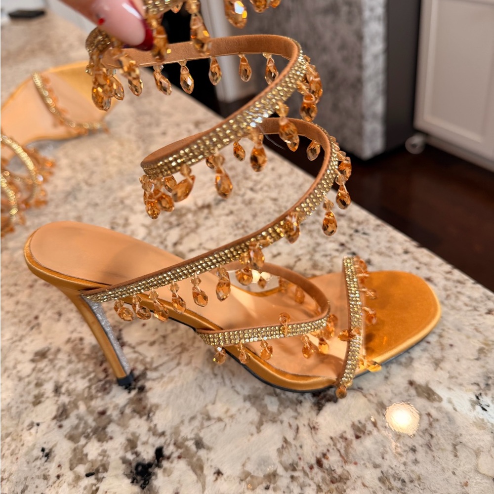 Elegant Gold Strappy Heels